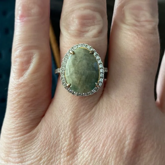 Solid 925 Sterling Silver Jewelry Green Aventurine Cz Gemstone - Picture 1 of 4